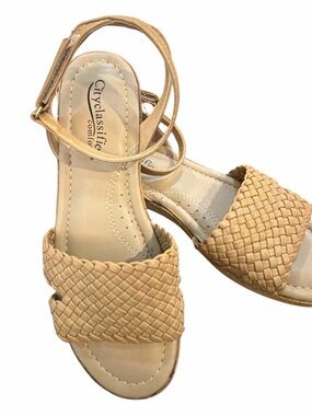 Cityclassified Beige Braided Ankle-Strap Sandals